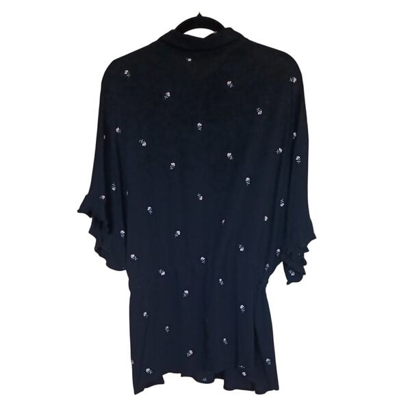 Ophelia Roe Black Button Up Tunic With Pink Roses Drawstring at waist Women's 3X - Picture 3 of 7